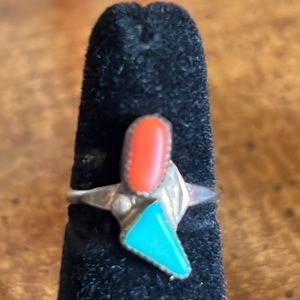 Sterling silver unmarked turquoise and red coral